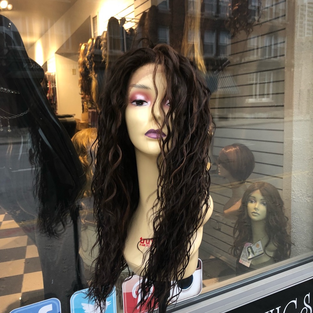 Full lace wig fulllace Brown Highlights long curly - Picture 1 of 8